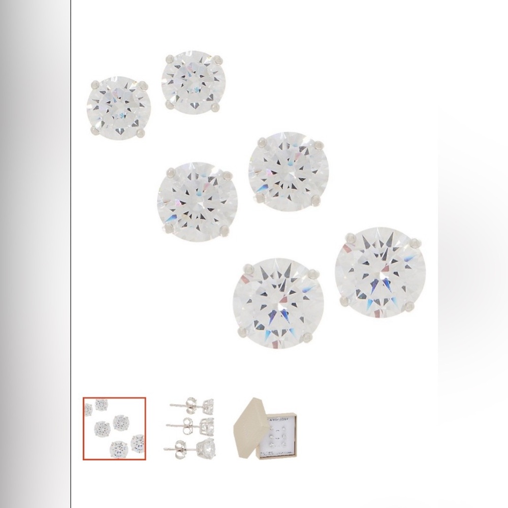 SET OF 3 Diamonique Silver Stud Earrings - NWT - Picture 2 of 7